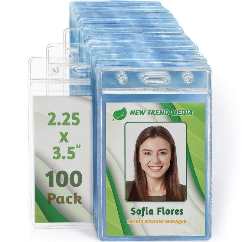 EcoEarth - Vertical Card Protector w/Soft Edge - Premium Tier Sealable 2.25x3.5 Inch, 100 Pack - Waterproof ID Badge Holder - Plastic Name Tag Holder Bulk - Image 1